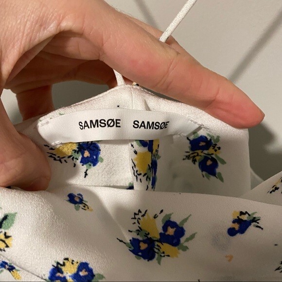 Samsøe Samsøe Dress White Blue Floral Motif Chiffon Apples Slip Maxi NWT - Picture 7 of 14